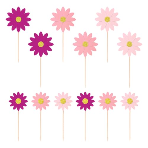 Cupcake-Aufsätze mit Gänseblümchen-Motiv, 24 Stück, für Cupcakes, Blumen, Zahnstocher, dekorative Cupcake-Stäbchen, Party, Essen, Babyparty, Kuchenaufsatz von JIHUOO