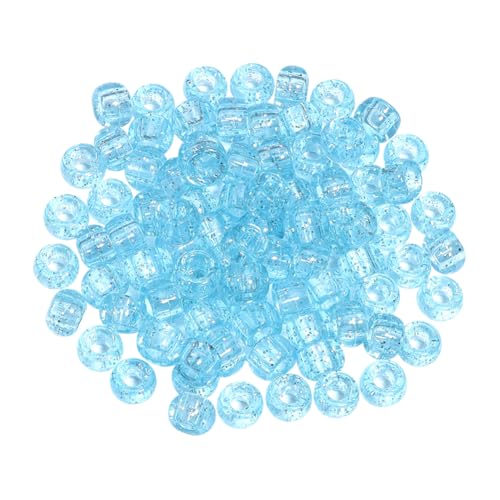 Glitzer-Ponyhaarperlen, glitzernde Armbandperlen, funkelnde Bastelperlen, transparent, farbige Kunststoffperlen, großes Loch, klare Perlen, Acryl-Abstandshalter, für DIY-Projekte, Blau, 100 g, 6 x 9 von JIHUOO