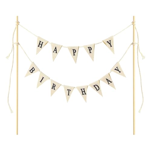 Happy Birthday Girlande Kuchen Topper Wimpelkette Banner Kuchen Topper Wimpel Flagge Kuchen Topper Rustikale Dekorative Kuchen Topper Picks Geburtstag Party Kuchen Dekorationen von JIHUOO