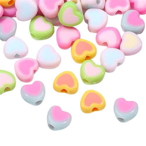 Herzförmige Acryl-Perlen, 8 x 7 mm, herzförmige Kunststoffperlen, Valentinstags-Perlen, Herz-Charm-Armband, lose Abstandshalter, Pastellfarben, 300 Stück von JIHUOO