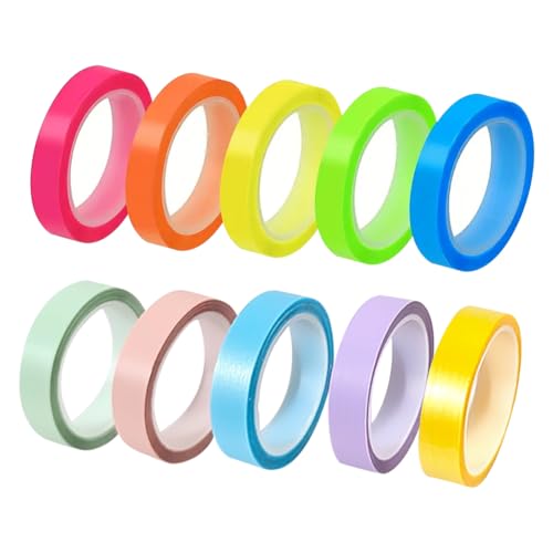 JIHUOO 10 Rollen 8 mm Textmarker-Bandstreifen, Buch-Anmerkungsband, dünn, transparent, farbiges Klebeband, transparentes Kunststoff-Klebeband, Haftnotizen, Seitenmarkierungen für Studenten, Lehrer von JIHUOO