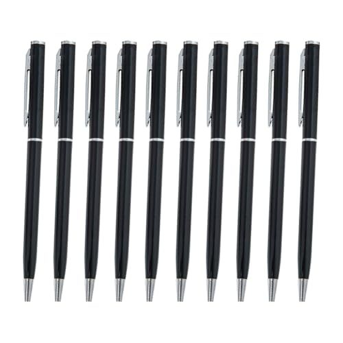 JIHUOO 10 Stück 1,0 mm Metall-Kugelschreiber, einziehbare Metallstifte, schwarze Tinte, Kugelschreiber, glattes Schreiben, mittlere Spitze, Stifte für Büro, Schulbedarf von JIHUOO