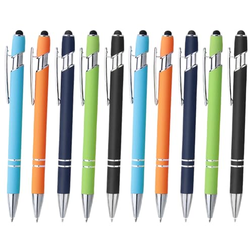 JIHUOO 10 Stück Kugelschreiber, weiche Oberfläche, gummiert, Touchscreen-Stifte aus Metall, schwarze Tinte, feine Spitze, glattes Schreiben, 10 Stück von JIHUOO