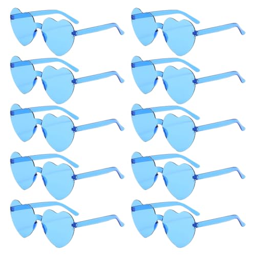 JIHUOO 10 Stück herzförmige randlose Sonnenbrille klare Liebe Herz Brille farbige Geburtstag Herz Sonnenbrille Junggesellinnenabschied Herzförmige Brille Funky Festival Sonnenbrille für Erwachsene von JIHUOO