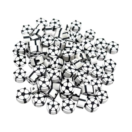 JIHUOO 100 Stück 10 mm Sportkugeln, Polymer-Ton, Perlen, Schmuckherstellung, Perlen, Freundschaftsarmband, niedliche Ohrringe, Halsketten, Perlen, Charms, Abstandshalter, Schmuckherstellung, Zubehör von JIHUOO