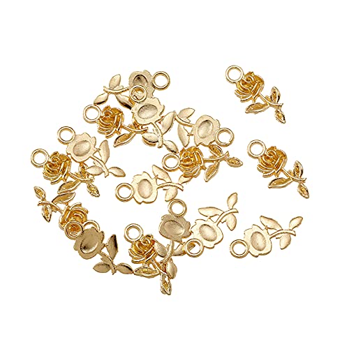 JIHUOO 100 Stück Metall Rose Charm Anhänger Schmuckanhänger Metallperlen Schmuck Basteln für Ohrringe Halskette Armband Schlüssel Golden von JIHUOO