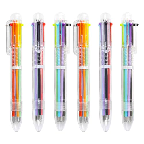 JIHUOO 12 Stück 6 Farben einziehbare Kugelschreiber, mehrfarbige Kugelschreiber, farbige Stifte in einem, für den Schulanfang, Kinder, Partygeschenke, Büro, Schulbedarf von JIHUOO