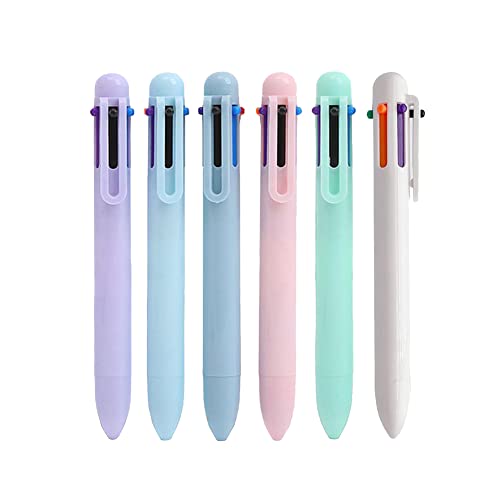JIHUOO 12 Stück 6 Farben einziehbare Kugelschreiber, mehrfarbige Kunststifte, farbige Stifte in einem, Regenbogenfarben, für Studenten, Kinder, Geschenke von JIHUOO