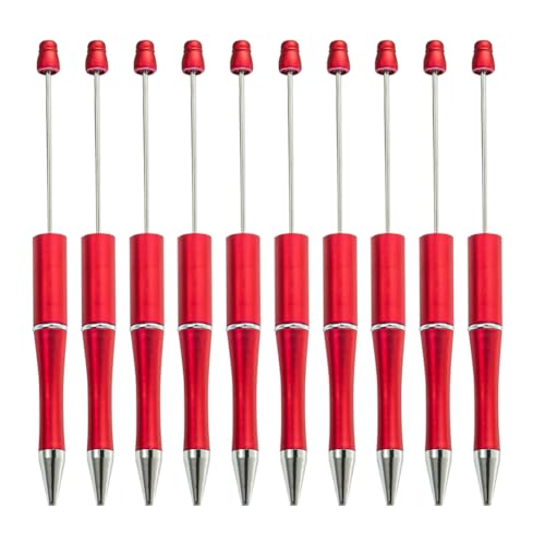 JIHUOO 12 Stück Kunststoff-Kugelschreiber mit schwarzer Tinte und Perlen, niedlich, coole Stifte für Studenten, Lehrer, Rot von JIHUOO