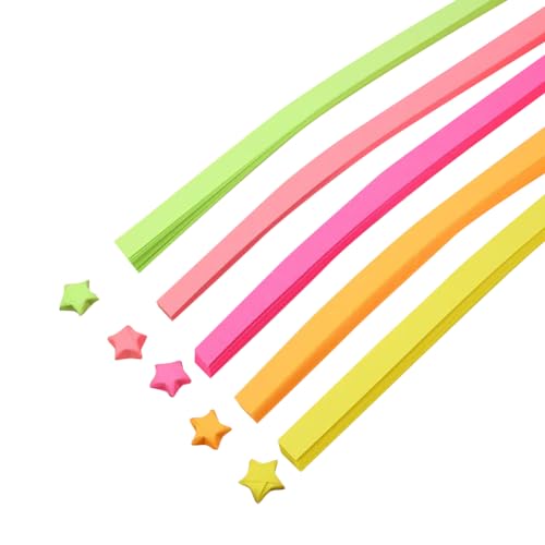 JIHUOO 1350 Blatt Neon Origami-Papier, Sterne, bunte Sterne, Origami-Papierstreifen, Glücksstern-Papier, Sterne, Faltstreifen, Paket, DIY-Papier von JIHUOO