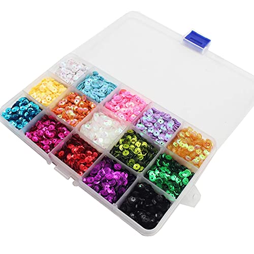 JIHUOO 15 Farben 6mm Bunt Pailletten Basteln Glitzer Cup Pailletten Sequin Flitter Hochzeitsdekoration für Kunsthandwerk Deko von JIHUOO