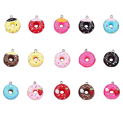 JIHUOO 15 Stücke Bunte Harz Donut Charme Anhänger Flache Rückseite Schmuckanhänger für Ohrring Halskette Armband Schmuck von JIHUOO