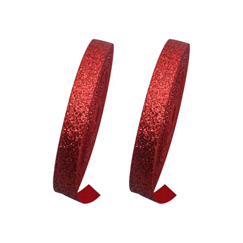 JIHUOO 2 Rollen 1 cm x 9,1 m dünnes Glitzerband Metallband Rollen, funkelndes Nähband, funkelnd, schimmernd, Stoffbänder, funkelnd, Geschenkverpackungsbänder, glänzende Bastelbänder, Rolle, rot von JIHUOO