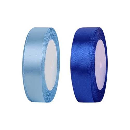 JIHUOO 2 Rollen 2 cm x 22 Meter Polyester-Satin-Stoffband für Blumenarrangements, Hochzeitseinladungen, Blumenstrauß, Haarschleife, Blau von JIHUOO