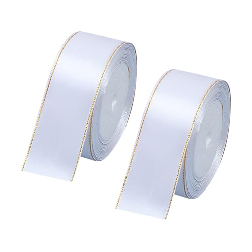 JIHUOO 2 Rollen 22 Meter x 4 cm Satin-Geschenkband mit Goldrand, Stoffband, Blumenstrauß, Wickelbänder, Schleifenherstellung, Bänder für Hochzeit, Geburtstag, Party, Dekoration, Weiß JIHUOO 2 Rollen 22 Meter x 4 cm Satin-Geschenkband mit Goldrand, Stoffband, Blumenstrauß, Wickelbänder, Schleifenherstellung, Bänder für Hochzeit, Geburtstag, Party, Dekoration, Weiß von JIHUOO