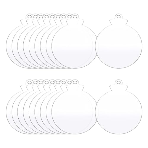 JIHUOO 20 Stück 7,6 cm runde Acryl-Rohlinge mit Loch, transparente Weihnachtsschmuck zum Basteln, blanko Kreis, Ornamente, DIY, Malerei, Ornamente, Schlüsselanhänger, Rohlinge für Dekoration von JIHUOO