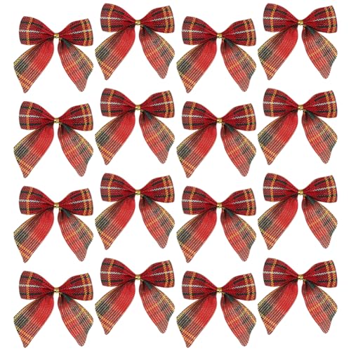 JIHUOO 24 Stück Weihnachtsschleifen aus Sackleinen, karierte Schleifen, Gingham-Band, Büffelkariert, Schleifen, Weihnachtsbaum-Schleifen, Geschenkpapier, Urlaub, dekorative Schleifen, kleine von JIHUOO