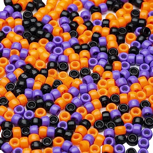 JIHUOO 250 Gramm 6 x 9 mm Halloween Pony Perlen Kunststoff Bastelperlen Orange Schwarz Lila Perlen Haarperlen Halloween Home Party Dekoration Supplies von JIHUOO