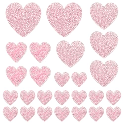 JIHUOO 26 Stück 4 Größen Strass Liebe Herz Bügelbilder Kristall Stickerei Patches Diamant Applikation Patches Aufnähen Glitzer Applikationen Valentinstag Flicken Bling Kleidung Reparatur Applikationen von JIHUOO