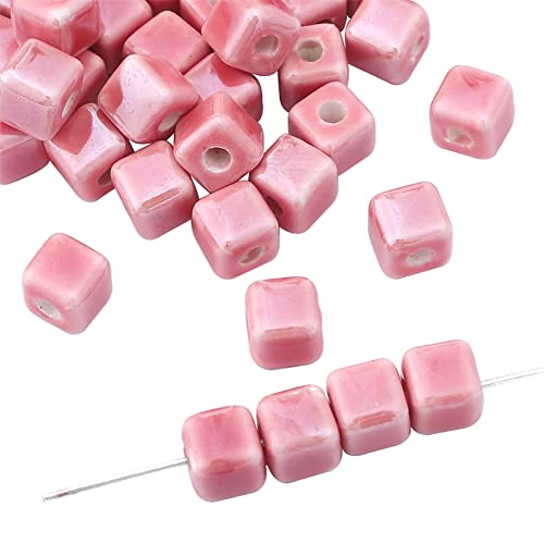 JIHUOO 30 Stück 6MM Keramikperlen Würfel Keramik Perlen Bastelperlen Schmucksteine mit Loch für Schmuckherstellung Rosa von JIHUOO