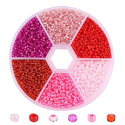 JIHUOO 3900 Stücke 2mm Bunte Glas Perlen Glasperlen Mini Pony Perlen mit Container Box für Armband Halskette Schmuckherstellung Rosa von JIHUOO