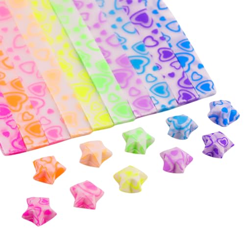 JIHUOO 420 Blatt Leuchtende Origami-Stern-Papier, bunte Sterne, Faltpapierstreifen, leuchtet im Dunkeln, Glücksstern-Papierstreifen, Paket, Bastelpapier von JIHUOO