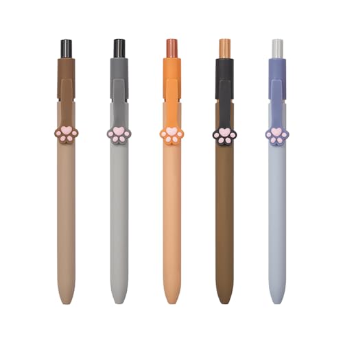 JIHUOO 5 Stück 0,5 mm Katze Kugelschreiber, niedliche Kugelschreiber, einziehbare Gelschreiber, ausgefallene glatte Schreibstifte, feine Spitze, Journaling-Stifte für Katzenliebhaber, Geschenke für von JIHUOO