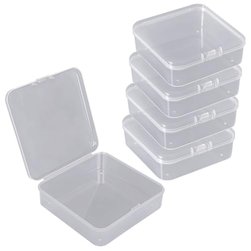 JIHUOO 5 Stück transparente Kunststoffperlen Aufbewahrungsbehälter Box kleine Gegenstände Sammelbox Spielstücke Aufbewahrungsbox Kleine Schmuck Organizer Box Handwerk Zubehör Box mit Scharnierdeckel von JIHUOO