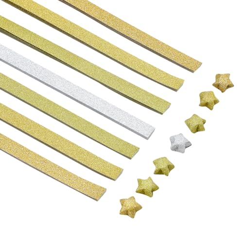 JIHUOO 540 Blatt Glitter Star Origami Papierstreifen Sparkling Star Faltstreifen Glücksstern Papierstreifen Paket DIY Papier für Geschenke Kunst Bastelbedarf Gelb von JIHUOO