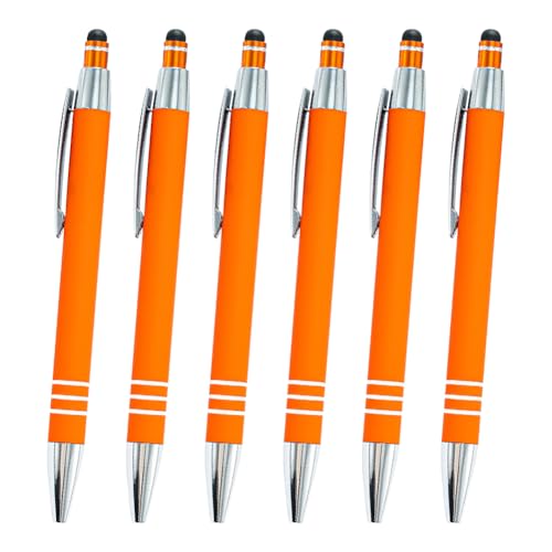 JIHUOO 6 Stück Kugelschreiber mit Eingabestift, einziehbare Kugelschreiber, Touchscreen-Schreibstifte, Metall-Touchscreen-Stifte mit feiner Spitze, schwarze Tinte, orange von JIHUOO