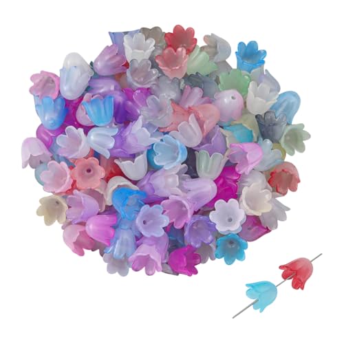 JIHUOO 600 Stück 10 mm Acryl-Blumen-Perlenkappen, kleine Trompetenblüten, Kunststoffglocken, Blumen-Perlen, niedlicher Blumen-Abstandshalter, Farbverlauf, Schmuckherstellung, Perlen für Halskette, von JIHUOO