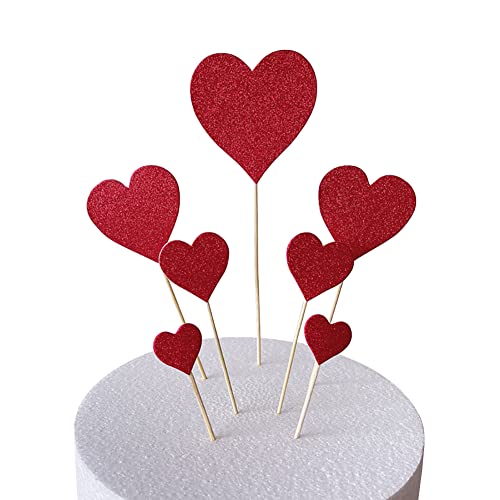 JIHUOO 70 Stück Rot Herz Kuchen Topper Cupcake Topper Glitzer Kuchendekoration Tortendeko Kuchendeckel Tortenstecker für Hochzeit Geburtstag von JIHUOO