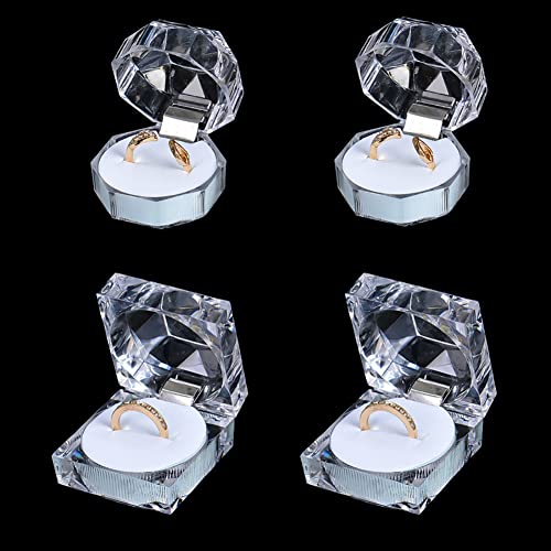 JIHUOO 8 Stücke Klare Acryl Ring Box Ringschatulle Ringhalter Ohrringe Etui Verlobungsring Box Hochzeit Ringbox Schmuckschatulle Präsentationsbox für Ring von JIHUOO