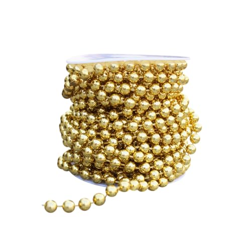 JIHUOO 8mm x 10m Kunstperlen Perlen Girlande Stränge Weihnachtsbaum Perlen Girlande Perlenschnur für Basteln Hochzeit Party Perlen Rolle Perlenkette Spule Perlenstränge für Dekor Golden von JIHUOO