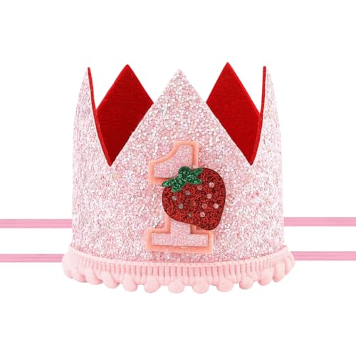 JIHUOO Strawberry First Birthday Hat Pink Sequin Birthday Hat Baby Girl Birthday Crown Headband Sparkly Birthday Crown Hat Baby Cute Birthday Headwear Baby Birthday Party Hat Photo Props von JIHUOO