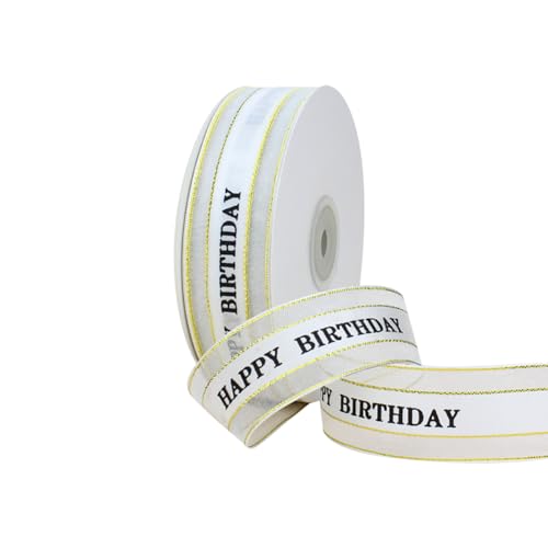 Satinband "Happy Birthday", 2,5 cm x 45,7 m, durchsichtiges Satinband, Kuchenbox, Dekorationsband, Geschenkverpackung, Festival-Paketband von JIHUOO