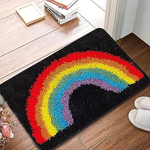 JILIP DIY Knüpf Sets für Erwachsene, Regenbogen Bunt Bedruckte Gobelin Kreuzstich Sets, DIY Häkelgarn Teppich Kreuzstich Sets, für Anfänger Als Heimdekoration (Size : 52 * 38CM/20 * 15") von JILIP