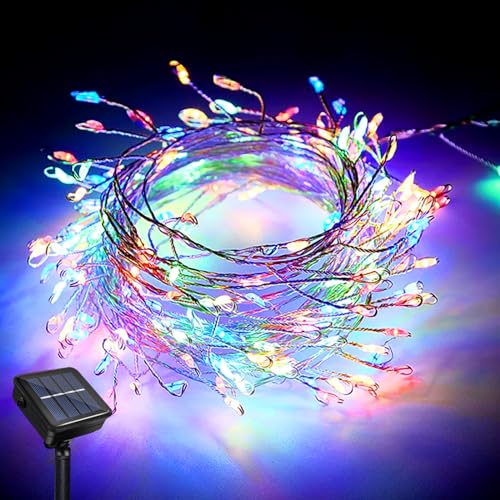 LED Solar Lichterkette Außen, 6M 200LEDs LED Girlande Feuerwerkskörper Lichterkette, 8 Modi Wasserdicht Kupferkabel Solar Mini Cluster Kette Feuerwerkskörper Lichterkette für Hof Garten Weg Rasen von JIMACRO