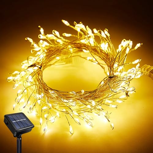 LED Solar Lichterkette Außen, 6M 200LEDs LED Girlande Feuerwerkskörper Lichterkette, 8 Modi Wasserdicht Kupferkabel Solar Mini Cluster Kette Feuerwerkskörper Lichterkette für Hof Garten Weg Rasen von JIMACRO