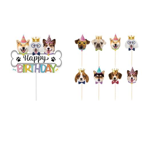 9pcs Happy Birthday Cake Topper, Pet Dog Themed Birthday Party Decoration Set Cartoon Birthday Cake Topper von JIMCOM