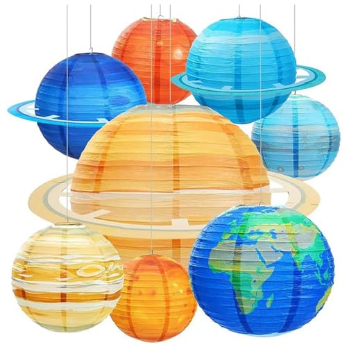 JIMINISO Papierlaternen im Weltraum, mehrfarbig, Sonnensystem, Planeten, 30,5 cm, Weltraum, Partyzubehör, langlebig, mehrfarbig, 8 Stück von JIMINISO