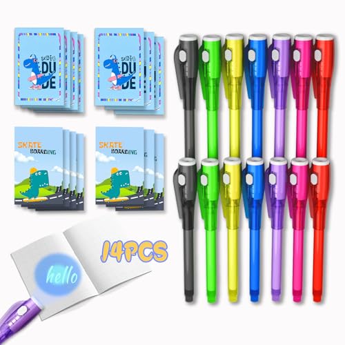 JIMMIDDA Unsichtbare Tinte Spion Stift mit UV-Licht für Kinder, Set von 14, unsichtbare Tinte Stifte und Mini-Notizbücher, Party Favour für Spy Party, Escape Room Party Favors (Dinosaurs) von JIMMIDDA