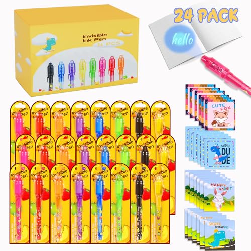 JIMMIDDA Unsichtbare Tinte Stift, 24PACK geheimen Stift mit UV-Licht mit Notizblöcken, unsichtbar schreiben, Spion unsichtbare UV-Stifte Stocking Fillers von JIMMIDDA