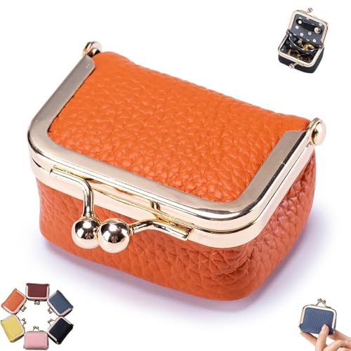 JIMNOO Lilyrhyme Mini-Schmuckschatulle, Mini-Schmuckschatulle aus echtem Leder, Mini-Geldbörse, Vintage-Reiseetui-Organizer(Orange) von JIMNOO