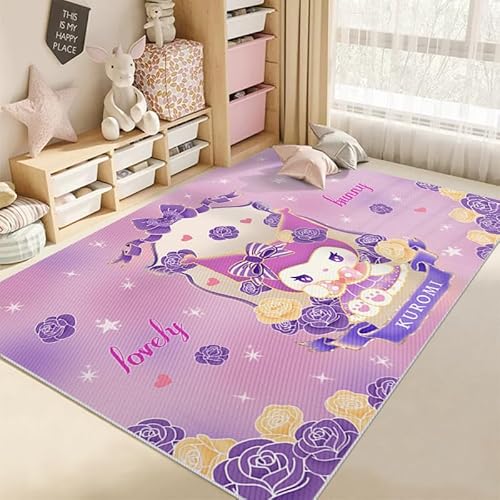 JINBAOZG Anti Slip 3D gedruckt Cartoon Kuromi Kinderteppich, Schlafzimmer und Wohnzimmer Dekoration, Bereich Teppich Anti Rutsch Bodenmatte,100 * 160cm von JINBAOZG