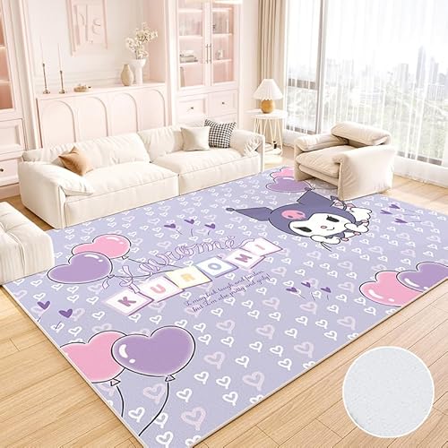 JINBAOZG Anti Slip 3D gedruckt Cartoon Kuromi Kinderteppich, Schlafzimmer und Wohnzimmer Dekoration, Bereich Teppich Anti Rutsch Bodenmatte,100 * 160cm von JINBAOZG