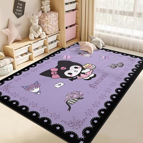 JINBAOZG Anti Slip 3D gedruckt Cartoon Kuromi Kinderteppich, Schlafzimmer und Wohnzimmer Dekoration, Bereich Teppich Anti Rutsch Bodenmatte,100 * 160cm von JINBAOZG