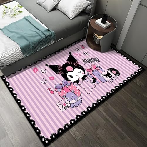 JINBAOZG Anti Slip 3D gedruckt Cartoon Kuromi Kinderteppich, Schlafzimmer und Wohnzimmer Dekoration, Bereich Teppich Anti Rutsch Bodenmatte,100 * 160cm von JINBAOZG