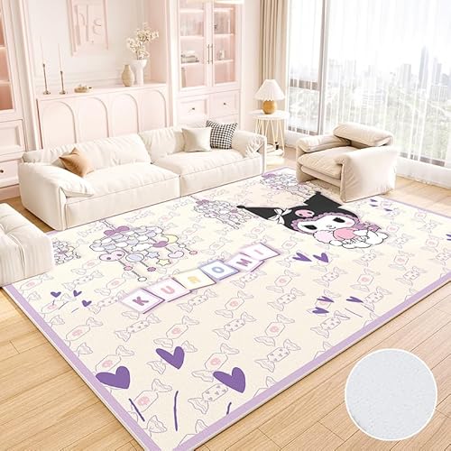 JINBAOZG Anti Slip 3D gedruckt Cartoon Kuromi Kinderteppich, Schlafzimmer und Wohnzimmer Dekoration, Bereich Teppich Anti Rutsch Bodenmatte,100 * 160cm von JINBAOZG