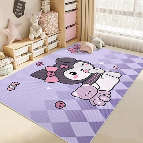 JINBAOZG Anti Slip 3D gedruckt Cartoon Kuromi Kinderteppich, Schlafzimmer und Wohnzimmer Dekoration, Bereich Teppich Anti Rutsch Bodenmatte,100 * 160cm von JINBAOZG